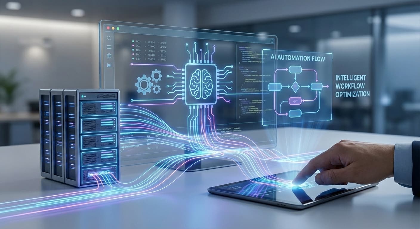 Team collaborating over AI-powered workflow designs.